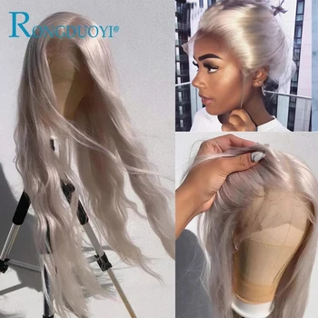 RONGDUOYI Cosplay parrucche anteriori in pizzo sintetico parrucca grigio argento parrucche sintetiche in pizzo per capelli ondulati per le donne resistenti al calore uso quotidiano