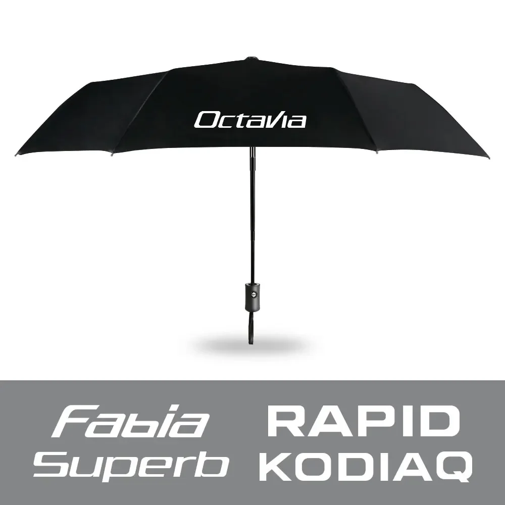 Umbrella Sets Car Logo Umbrella Fully Automatic Folding Umbrella UV-Resistant For Car Skoda Octavia Fabia Rapid Superb Kodiaq Scala Karoq Kamiq Auto Accessories