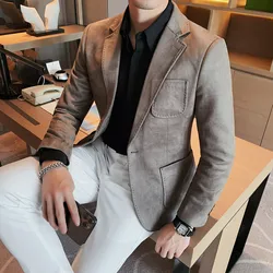 Brand Clothing Blazer Men Spring High Quality Business Suits/Male Office Dress Tuxedos/Man Slim Fit Casual Faux Suede Jacket 4XL
