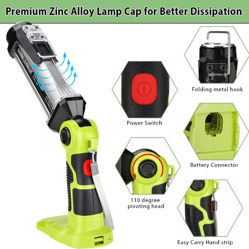 Lampe de travail LED portable sans fil pour Ryobi, lampe de poche,  projecteurs, lampe de camping, batterie NiCd NiMh, 200LM, 18V, Eddie ion -  AliExpress