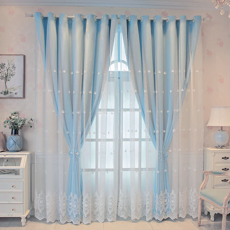 

Luxury Double Layer Embroidery Blackout Curtain for Living Room Bedroom Privacy Protection Sheer and Blackout Cloth Drapes