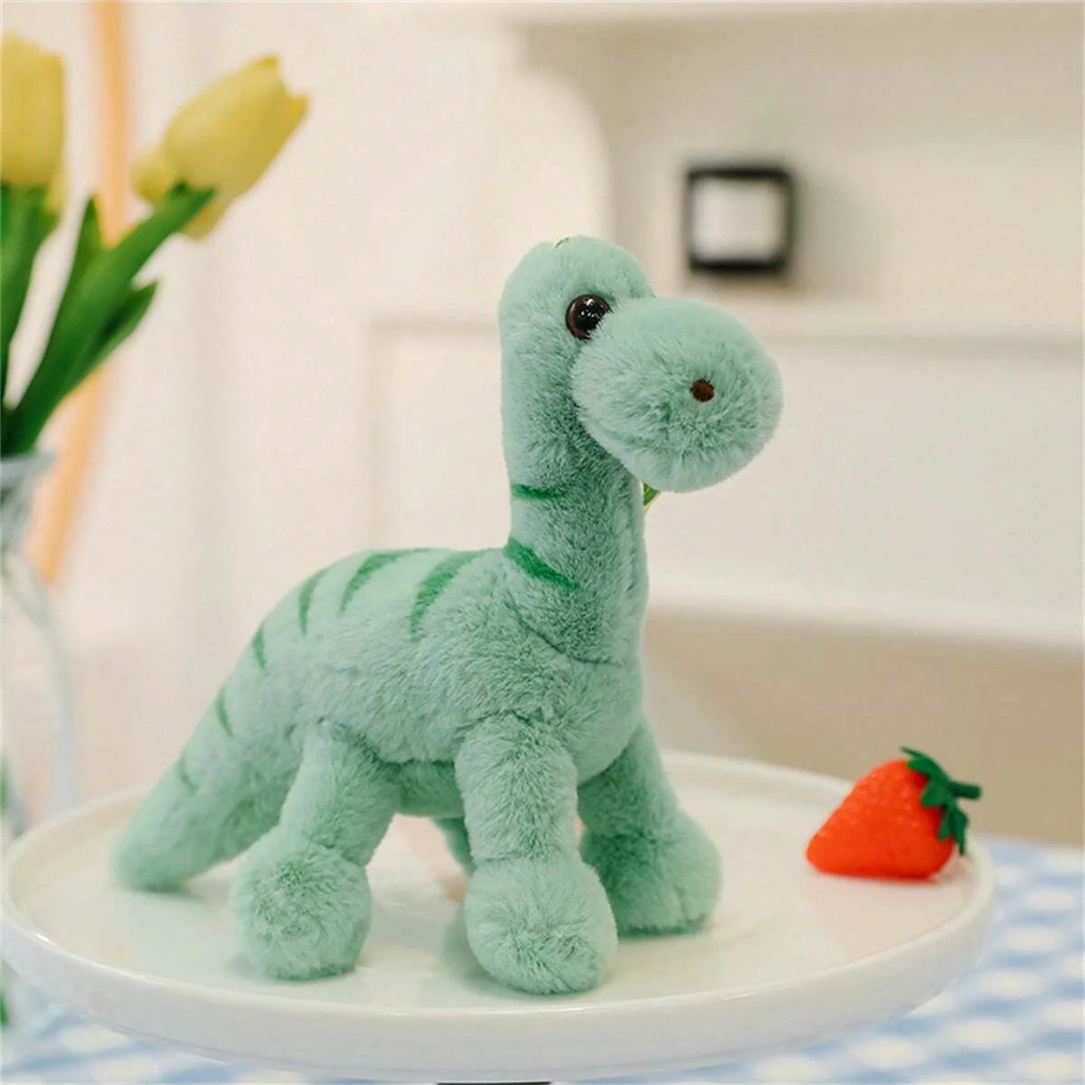 Fluffy Dinosaur Keychain Long Plush Soft Key Ring for Backpacks, Cute Bag Charm Accessory Stuffed Animal Plush Bag Pedant