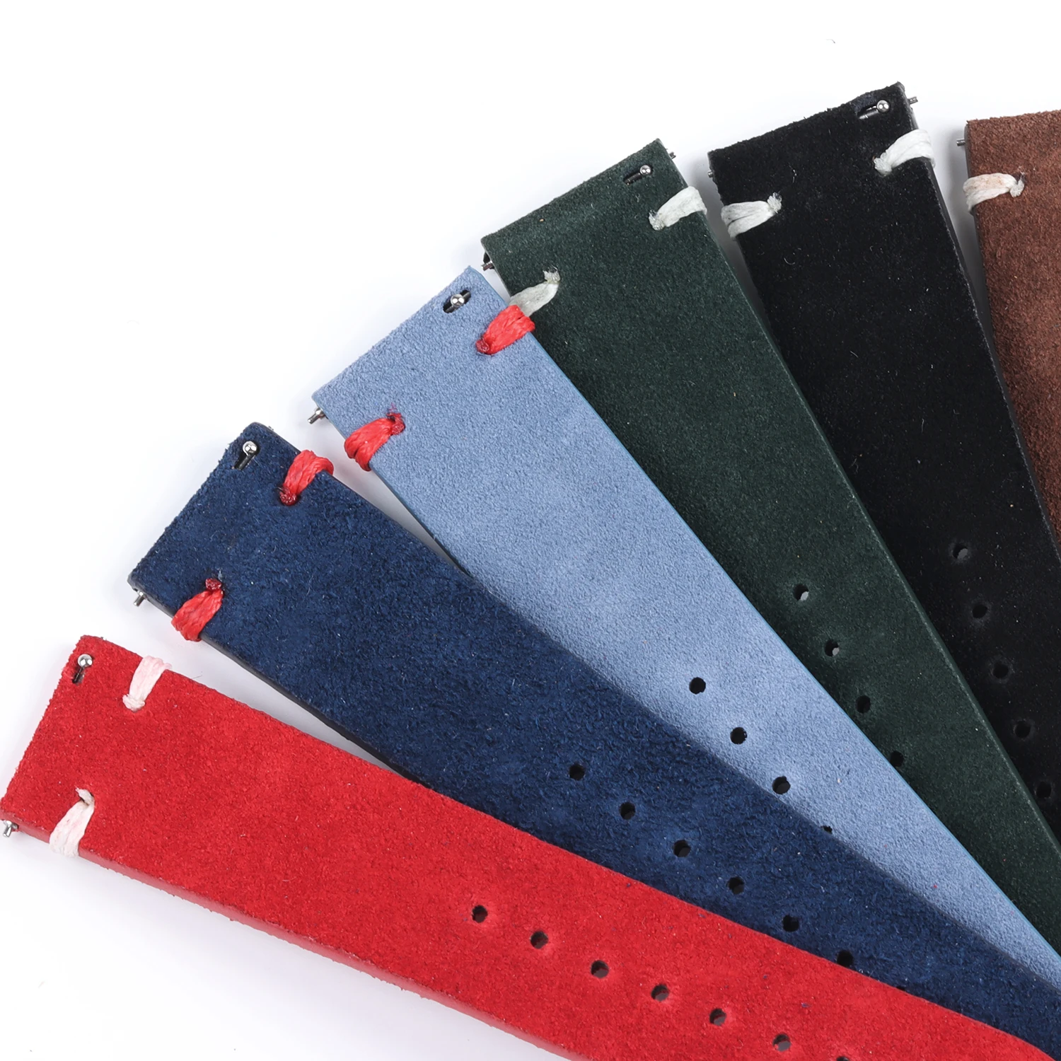 Vintage-Style Suede Leather Watch Strap with Handmade Stitching