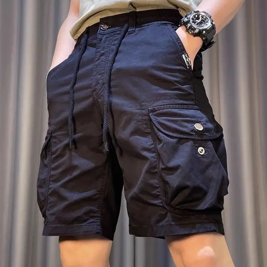 주머니가 있는 남성용 짧은 바지, 녹색 단추 카고 반바지, 우아하고 크고 큰 럭셔리 옴므, 나일론 인기 코튼 와이드, 신제품
