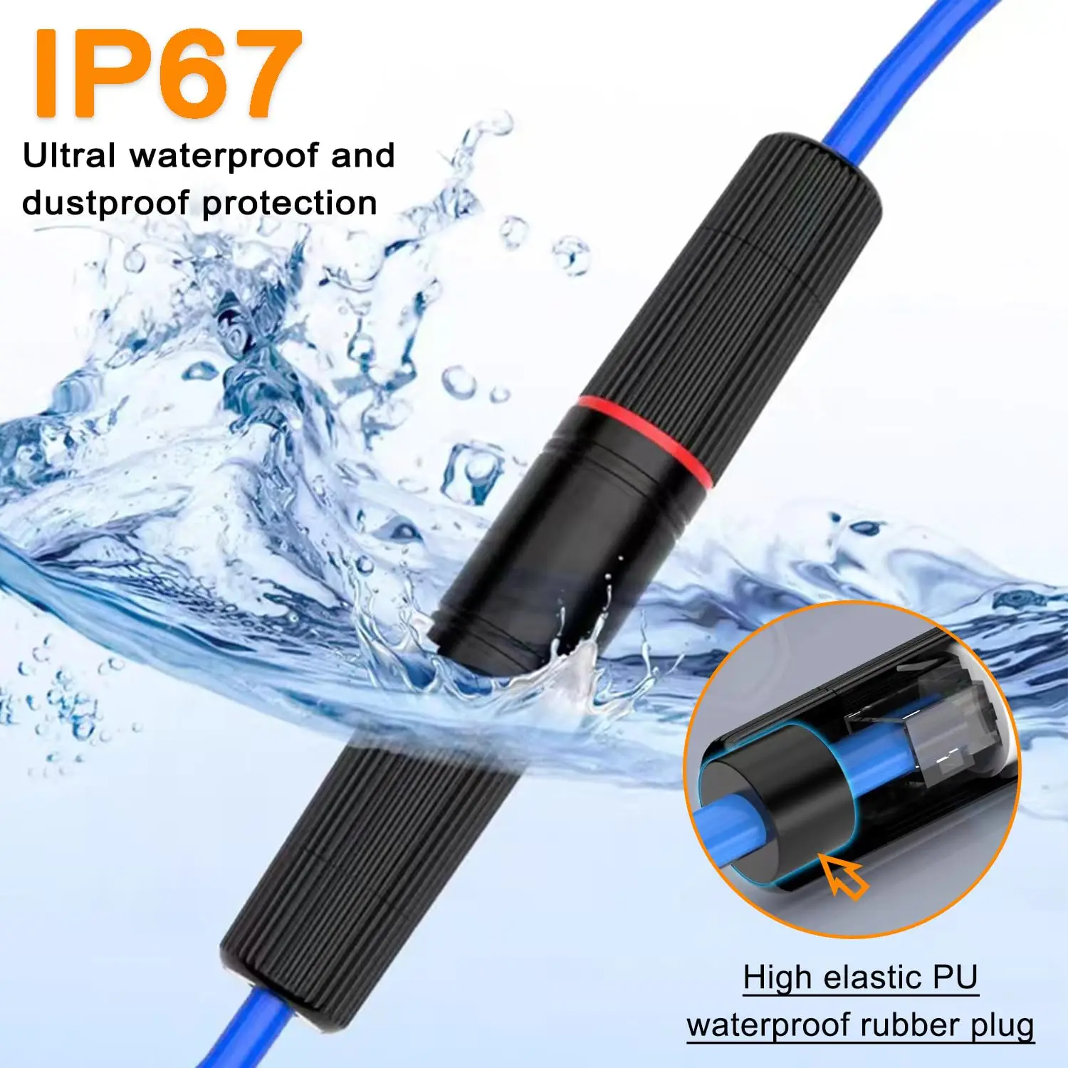 Waterproof RJ45 Ethernet Network Cable Coupler Adapter for Outdoor Use, IP67-Rated
