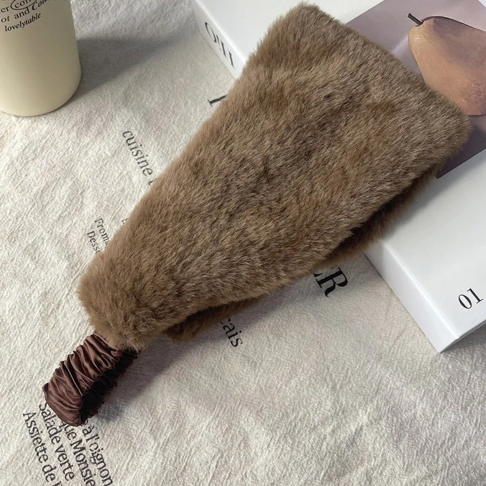 Neues, breites Design, flauschiges Stirnband, einfarbig, elastisches Haarband, weiche Kunstpelz-Haarbänder für den täglichen Gebrauch – Detail 9