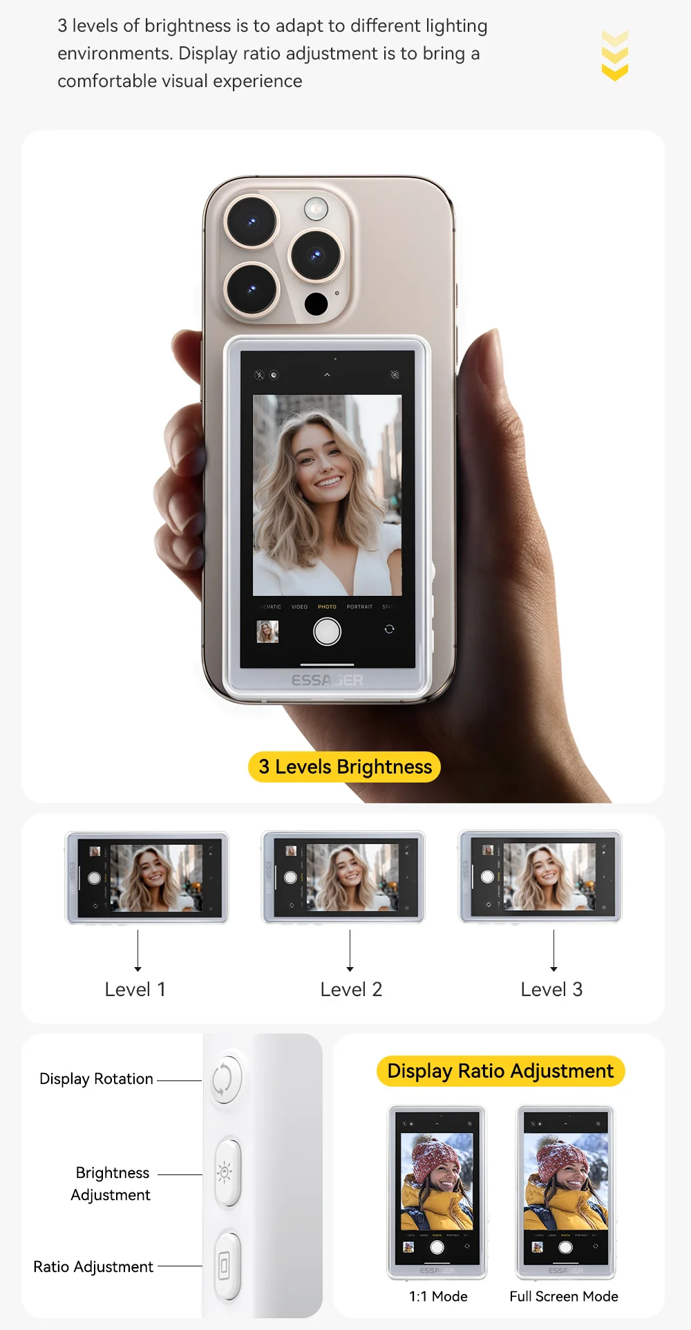 ESSAGER Magnetic Phone Selfie Monitor Screen