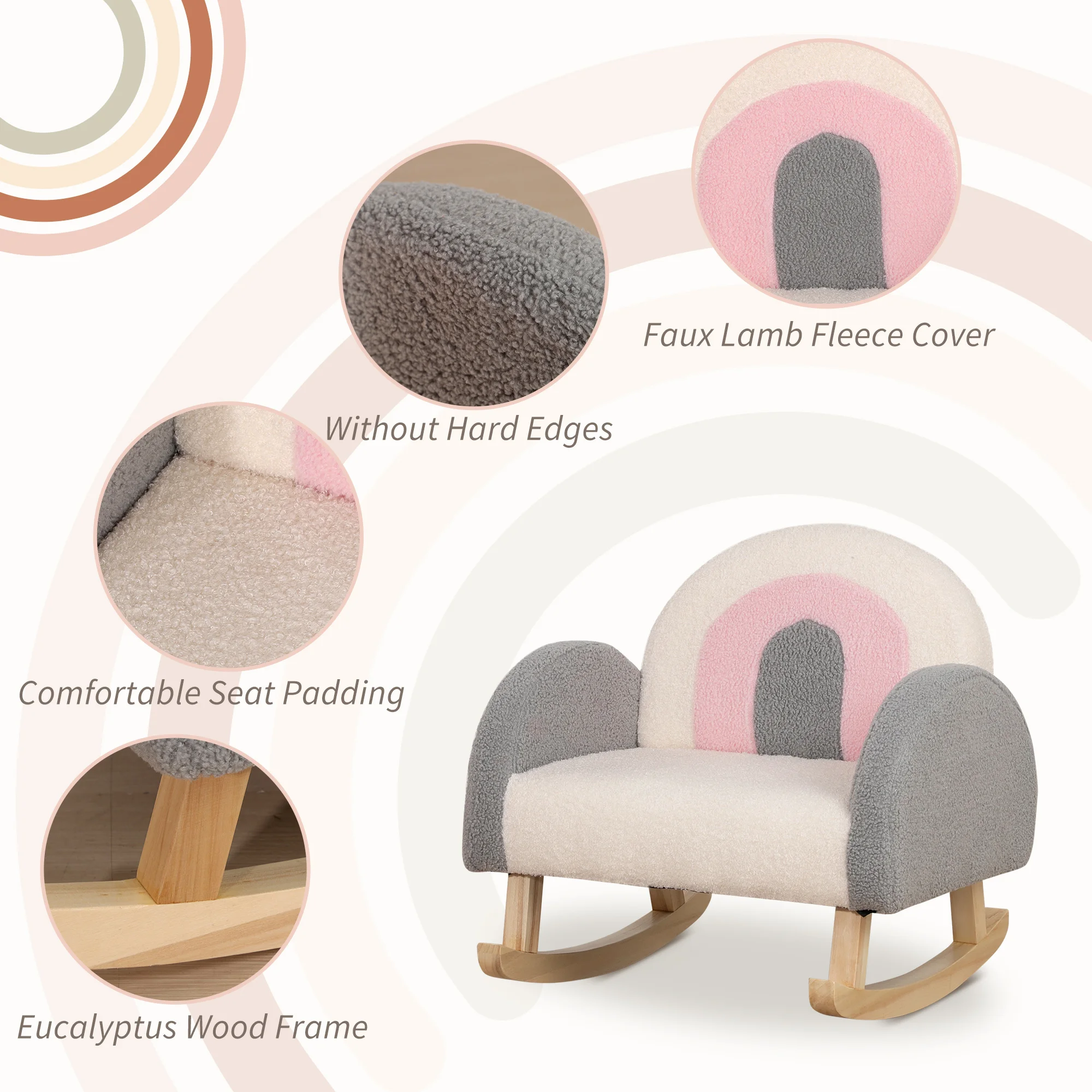 Rocking Toddle Sofa Chair for Nursery Kindergarten Playroom Bedroom - Gray 5