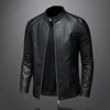 Spring Autumn Leather Jacket Men Stand Collar Slim Pu Leather Jacket Fashion Motorcycle Causal Coat Mens Moto Biker Leather Coat 3