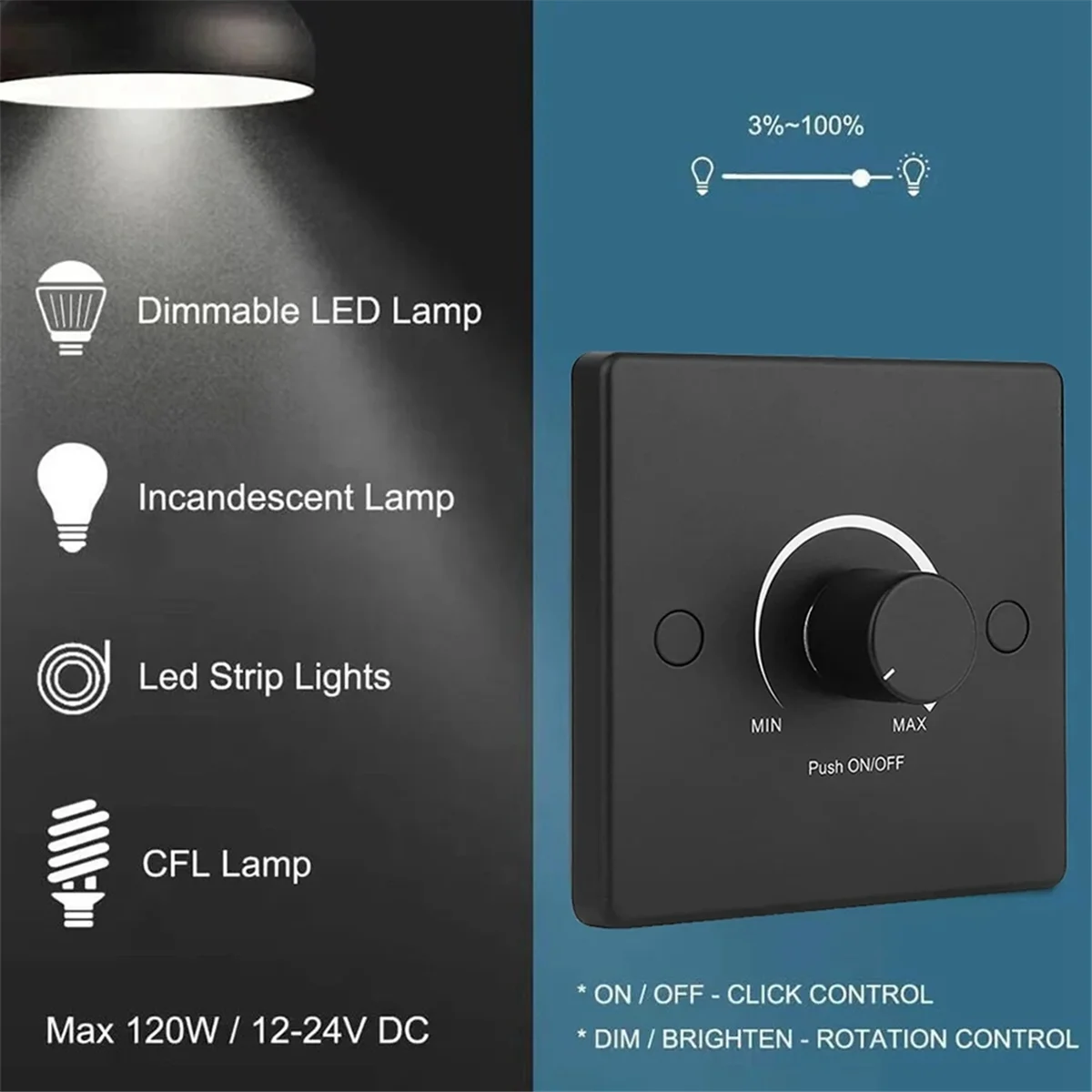 Smart Light Switch RV Dimmer 12-24V 5A Universal PWM Low Voltage