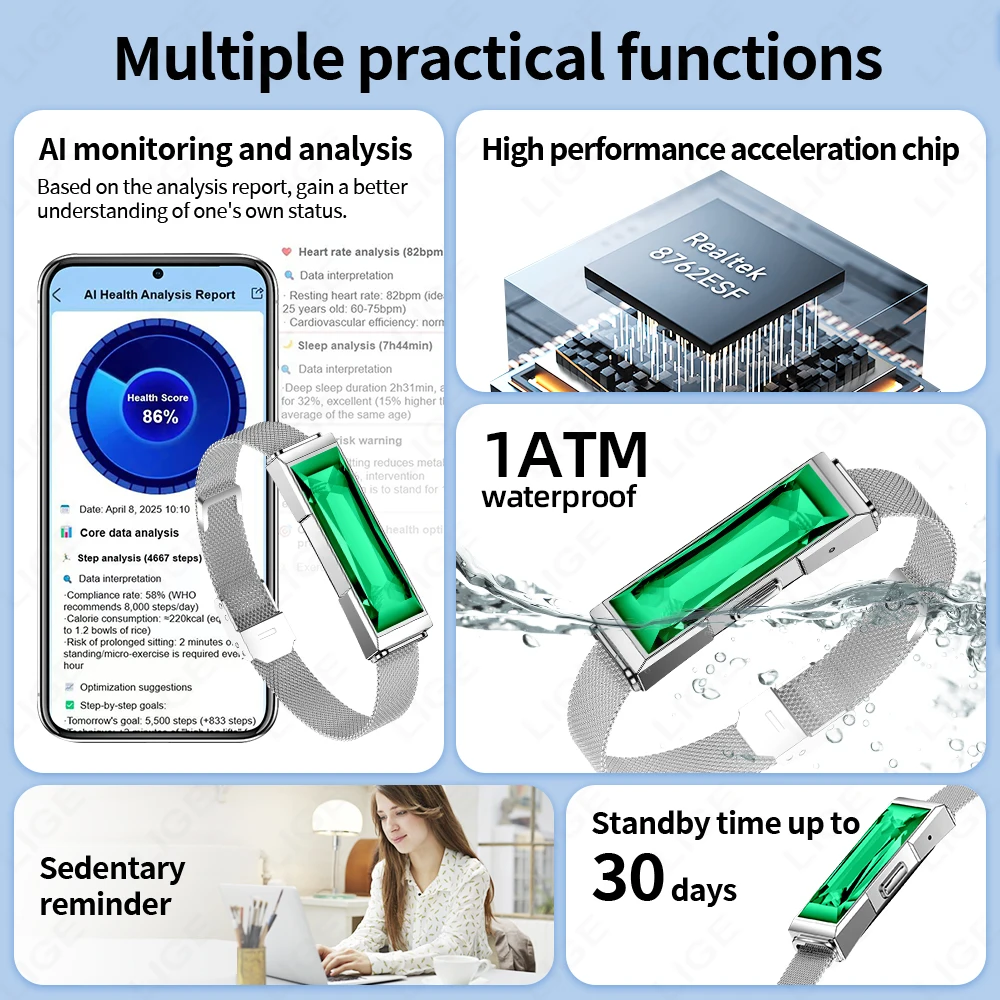 LIGE New Smart Watch Band Health Smart Bracelet Women Men Sport Fitness Tracker Waterproof Heart Rate Sleep Monitoring Wristband