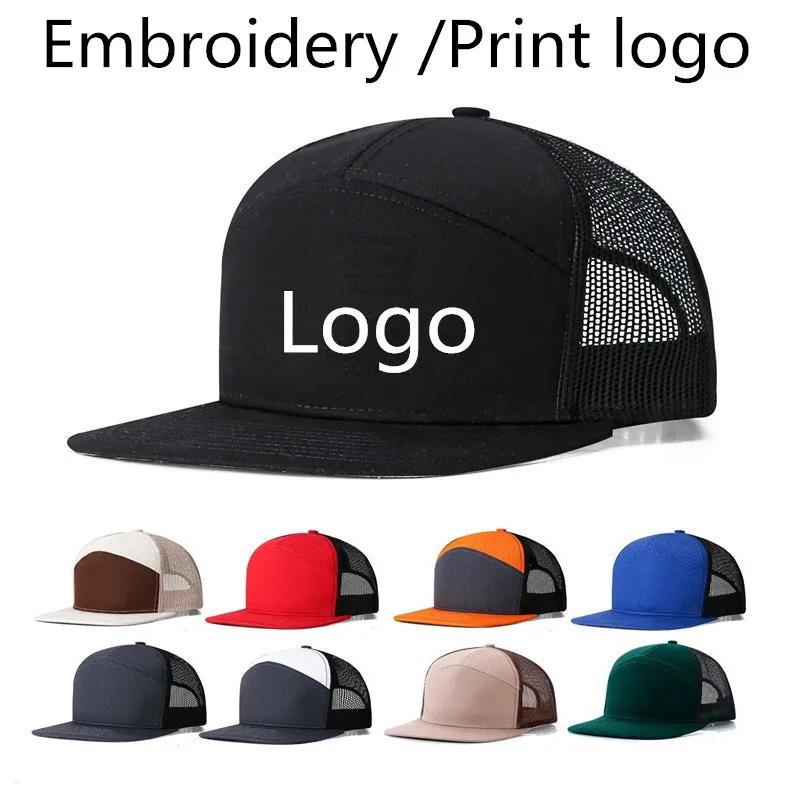 Customo embroidery 7 panel trucker hat Unisex Patchwork Breathable mesh sports hip hop cap Visor hat gorros_voghion.com