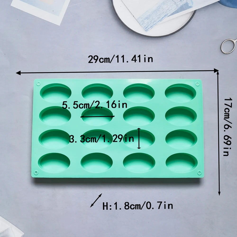 Silicone Mold Baking Mold 16 Cavity Oval Shaped DIY Handmade Soap Mold For Soap Making and Mini Pastry Chocolate Candy Cake Baking
