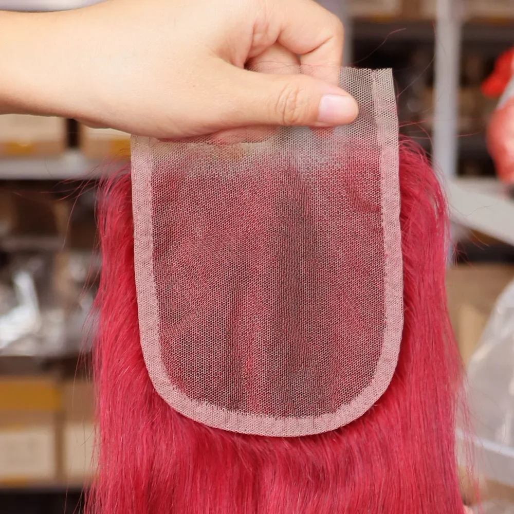 Lace Frontal Closure Human Hair Virgin Remy 4x4 5x5 13x4 13x6 Transparent Lace Brazilian Burg Red Color