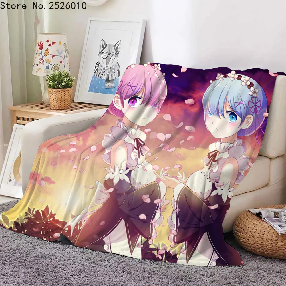 

Anime Cute Girl Re:Zero Rem Ram 3D Printing Flannel Blanket Dreamlike Style Sofa Travel Throw Blankets Office Nap Blanket 03
