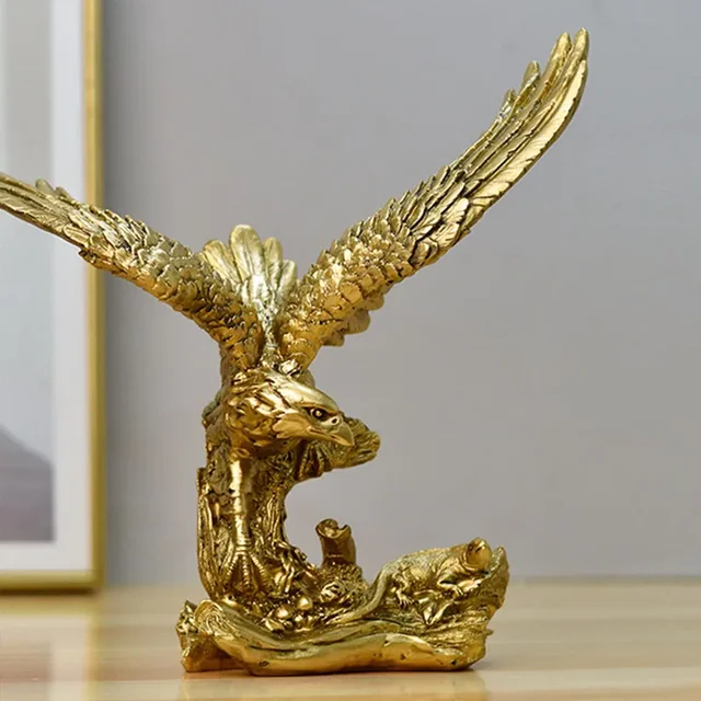 Statue d'aigle doré en résine, sculpture d'aigle doré, figurine de bureau moderne, décoration de maison 5