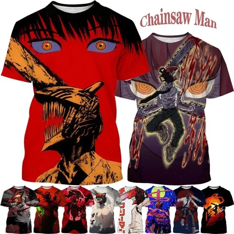 

New Popular Japanese Comics Chainsaw Man Printed T-shirt Japanese Horror Anime 3D Creative Harajuku Tops Short-sleeved T Shirts