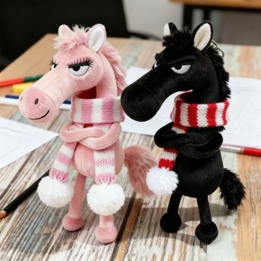 Cartoon Horse Keychain Exquisite Fantasy Style Pony Plush Doll With Scarf Pink Simulation Horse Toy Christmas New Year Gift