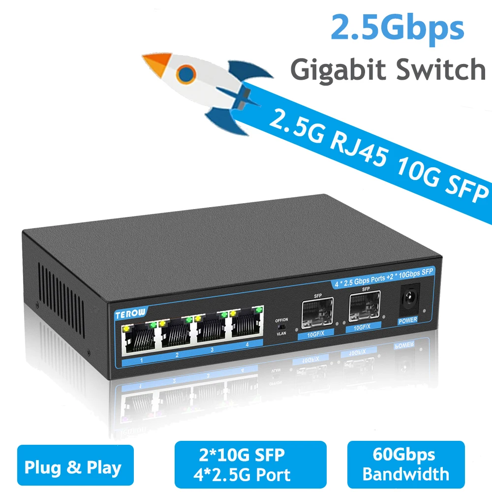

4 порта 2,5G коммутатор 2,5 Гбит/с 10G SFP гигабитный коммутатор Ethernet 2500 Мбит/с Неуправляемый коммутатор для ip-камеры Беспроводная точка доступа с Vlan