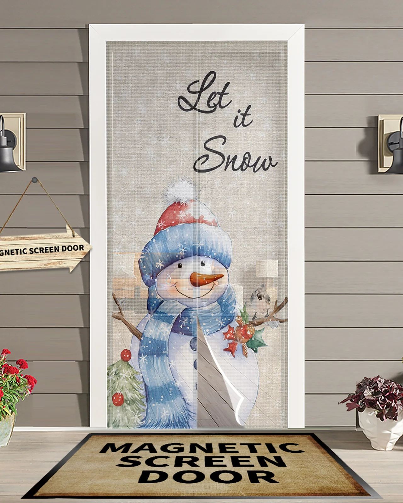 

Christmas Snowflake Snowman Magnetic Door Curtain Living Room Bedroom Home Anti-mosquito Screen Door Curtain