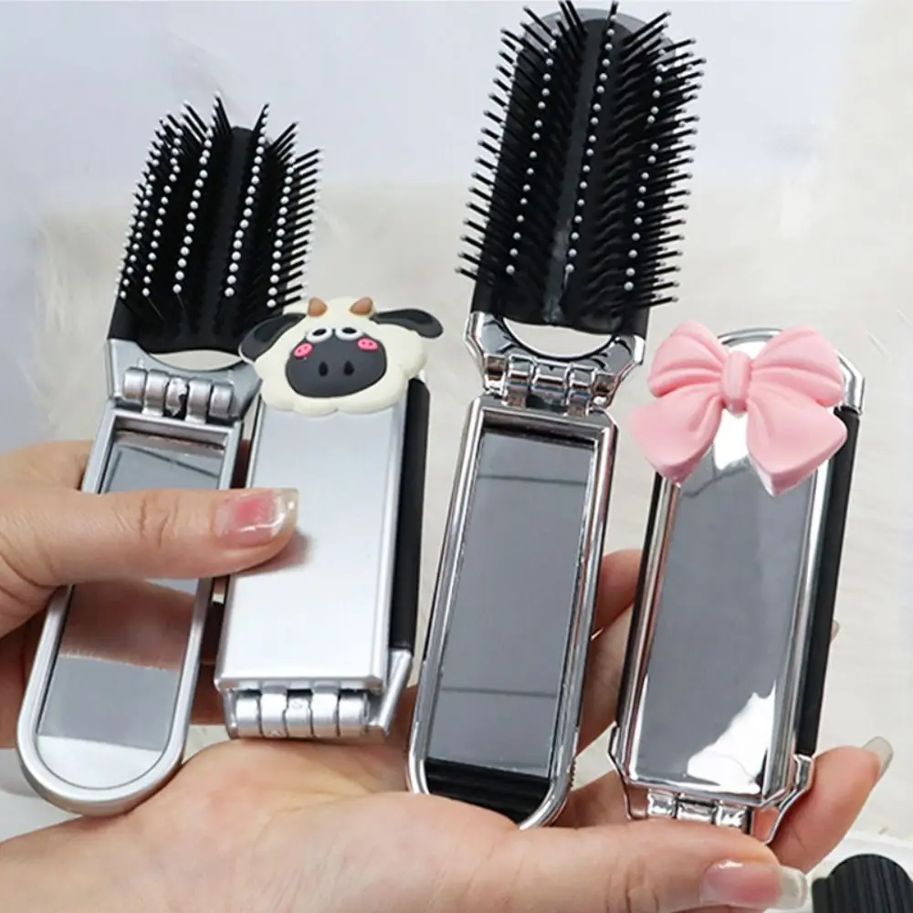 Compact Pocket Hair Brush Professional Bowknot Portable Hair Comb With Mirror Mini Foldable Air Cushion Comb Women And Men