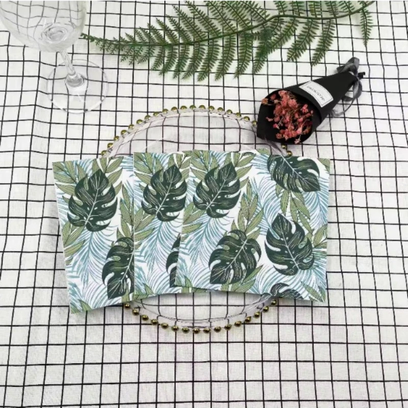 Colourful Printed Napkins 2 Layers of Green Leaves Square Paper Napkins Disposable Decorative Table Setting Coffee Shop