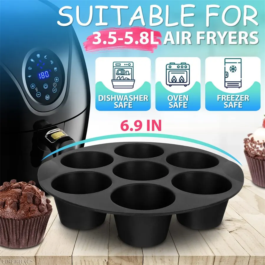 7 tazze Airfryer Silicone Muffin Pan stampo per Cupcake per accessori per friggitrice  ad aria da 3.5 a 5.8 L antiaderente Mini stampo per torta