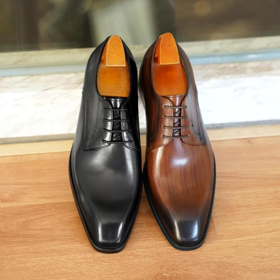 Wood Grain Derby Shoes Fashion Formal Shoes for Man Business Dress Square Toe Rubber Social Men's Shoe Stitching Oxfords mens leather dress shoes