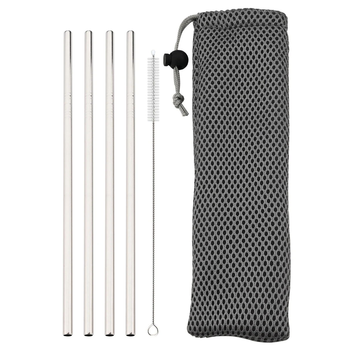 Premium Reusable Stainless Steel Straw Set with Cleaning Brush - 4-Piece Straight & Bent Straws