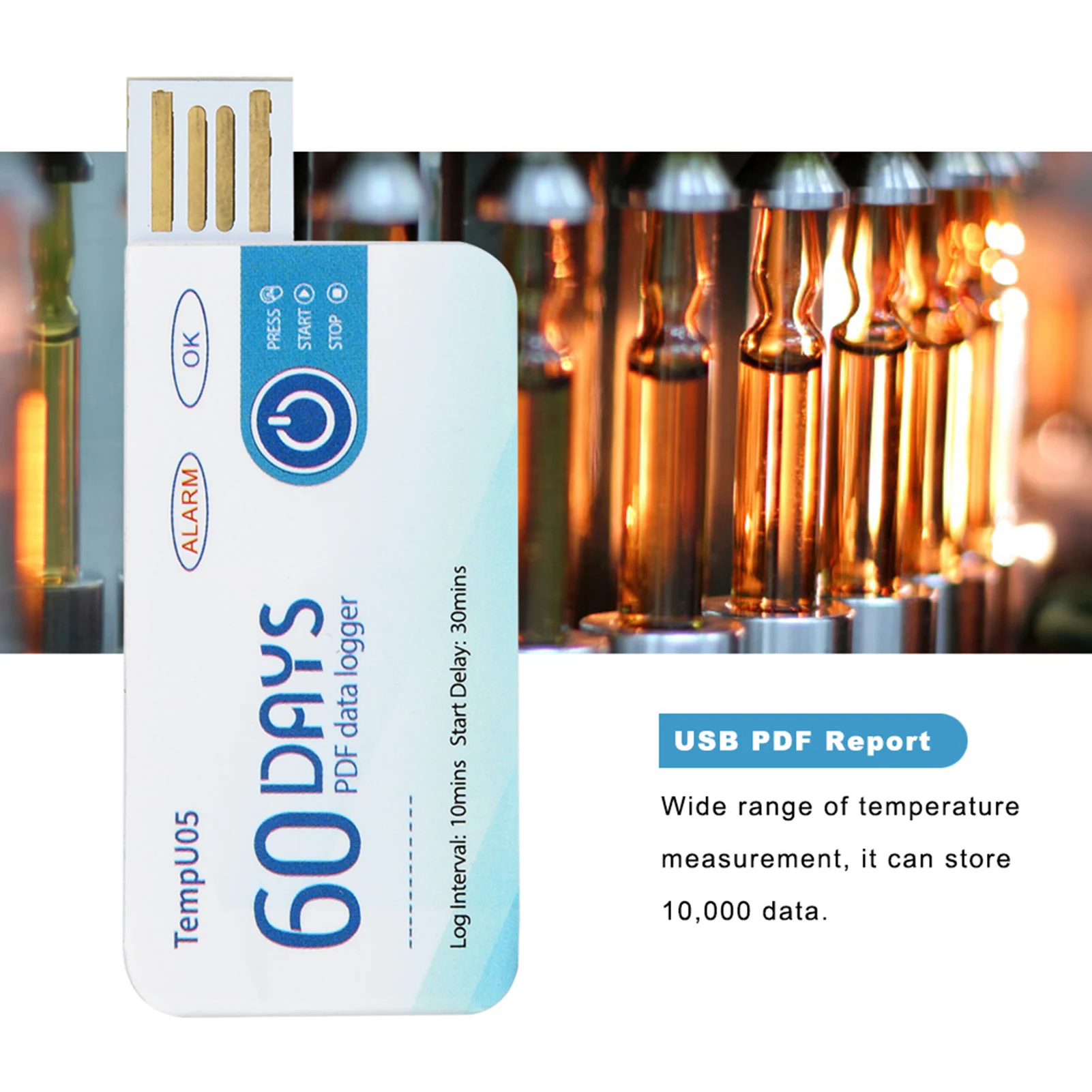 Temperature Data Logger USB PDF Report TempU05 Single Use Temperature Data Logger Disposable USB Recorder PDF Report temperature data logger