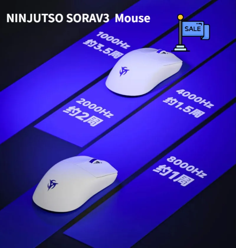 NINJUTSO Sora V3 8K 무선 게이밍 마우스 3.5주간의 긴 배터리 수명 듀얼 엔진 45000DPI 낮은 지연율 및 NinjaForce 드라이버 탑재