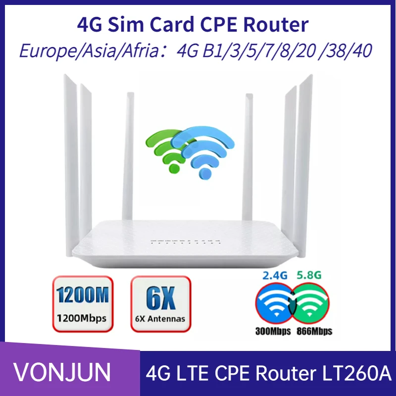 Desbloqueado Lt260a Vpn 4g Roteador Wi-fi com Slot para Cartão Sim Lte Hotspot Móvel Rj45 1200mbps 2.4g & 5.8ghz Cpe