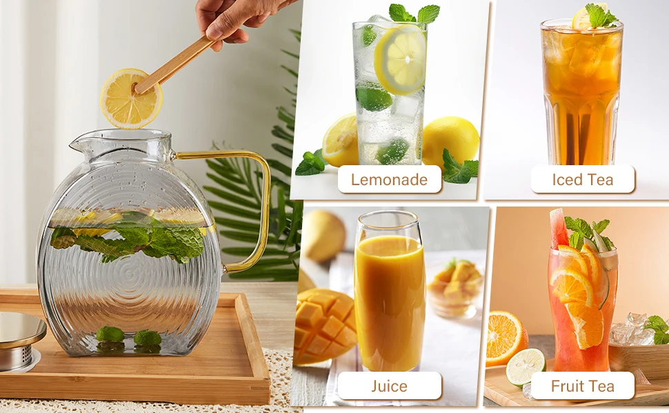 Description Picture 6 of itemSnail Glass Pitcher 2.5L 84oz Large Iced Tea Pitcher with Handle Lids for Fridge Door Water Jug Sun Tea Bottles Cold Water Cups