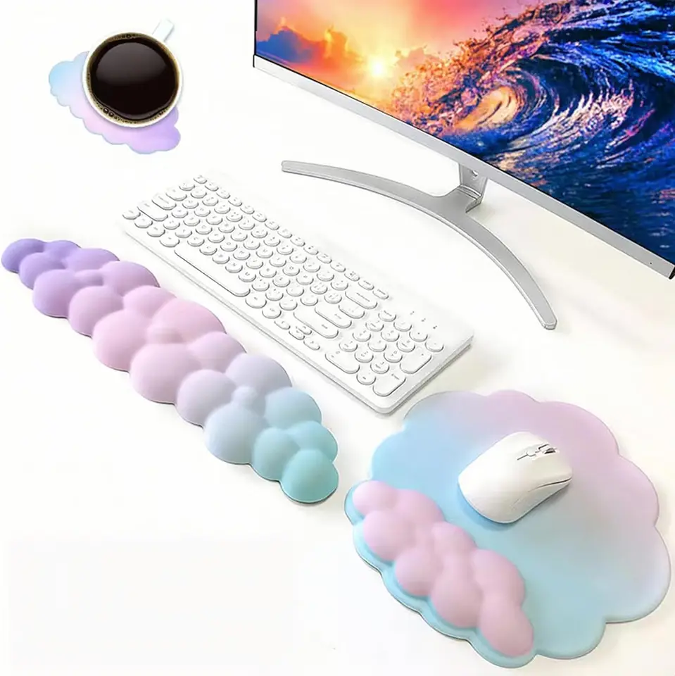 Tappetino per poggiapolsi a forma di nuvola Materiale PU morbido Memory Foam Tappetino per poggiapolsi per mouse da ufficio antiscivolo per desktop  7