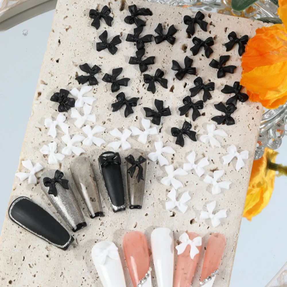50pcs 3D Nail Art Bowknot Resin Bow Nail Art Decoration Black and White Elegant Nail Decoration Manicure Ornament