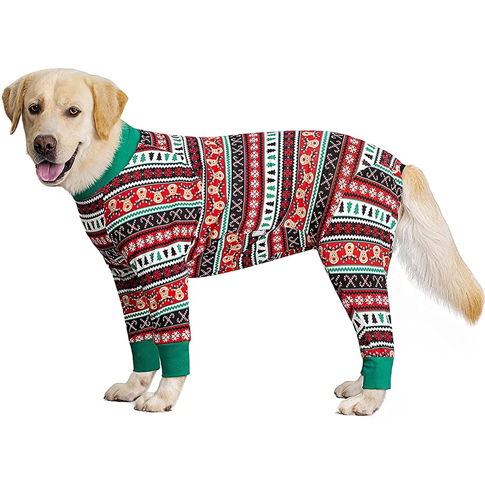 Dog Clothes Cartoon Print Christmas Pattern Four Legged Full Cover Sweater Dog Pyjamas for Medium Large Dogs After Surgery Wear