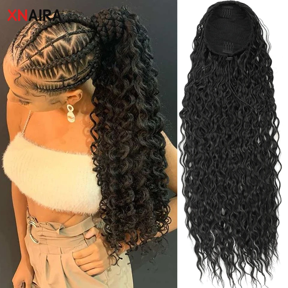 Long Kinky Curly Ponytail Synthetic Drawstring Ponytail Chip-In Hair Extension Organic Clip-in Wrap Around Ponytail