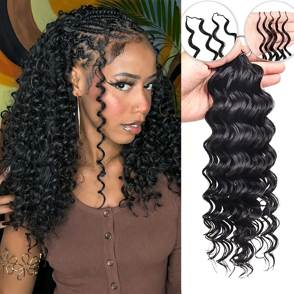 Deep Wave Crochet Hair Extension Curly Pre-Separated Feather Miracle Knot Crochet Human Braiding Hair Suitable for Boho Braids