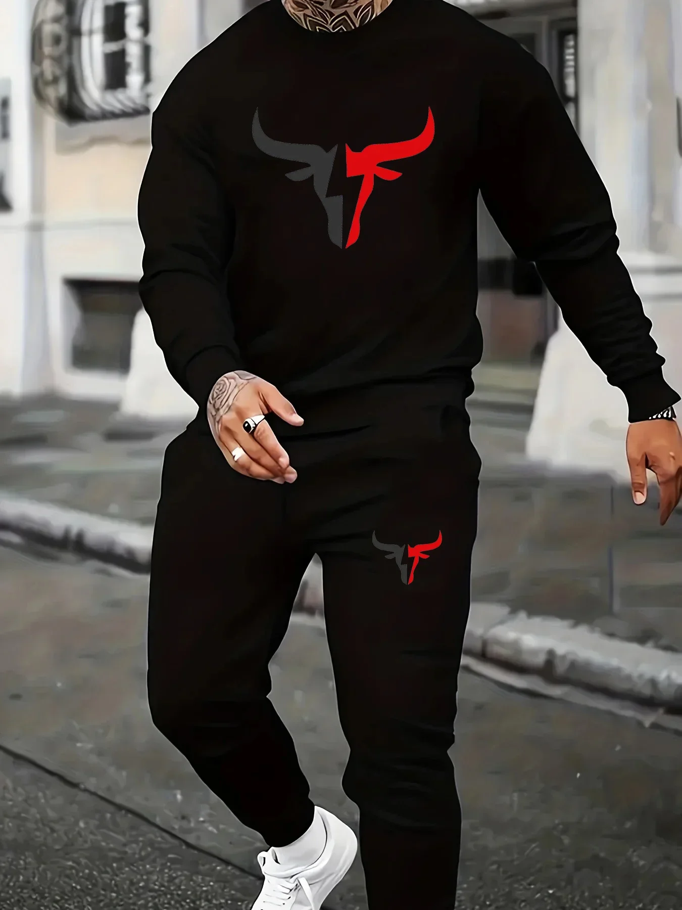 

2024 men's autumn and winter casual sports hoodie + sweatpants 2 sets plush fashion sportswear