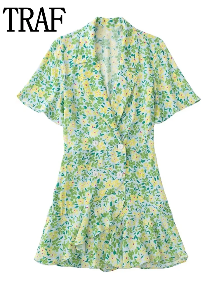 TRAF Print Female Jumpsuit Short Sleeve Summer Baggy Jumpsuit Woman