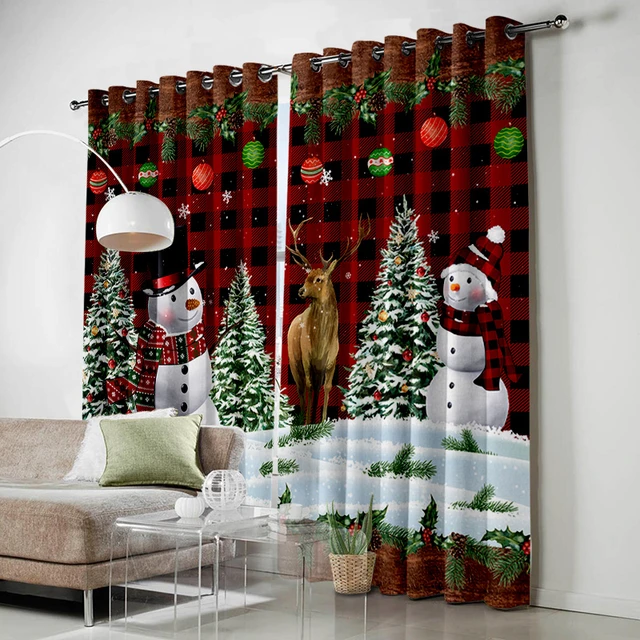 Comprar Dibujos animados Navidad Feliz Año Nuevo Santa Claus niños cortinas  de ventana persianas para sala de estar dormitorio cocina puerta decoración  del hogar 2 piezas