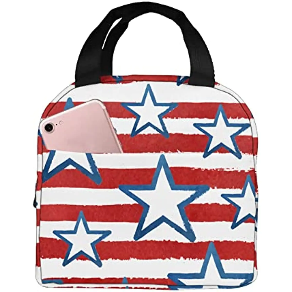 

Happy 4th of July USA Independence Day Portable Lunch Bag for Women Men Insulated Cooler Tote Bag for Picnic School Office