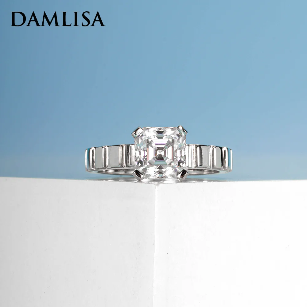 

DAMLISA 2ct Asscher Cut Moissanite Engagement Rings For Women 925 Sterling Silver D Color Lab Diamond Wedding Ring Fine Jewelry