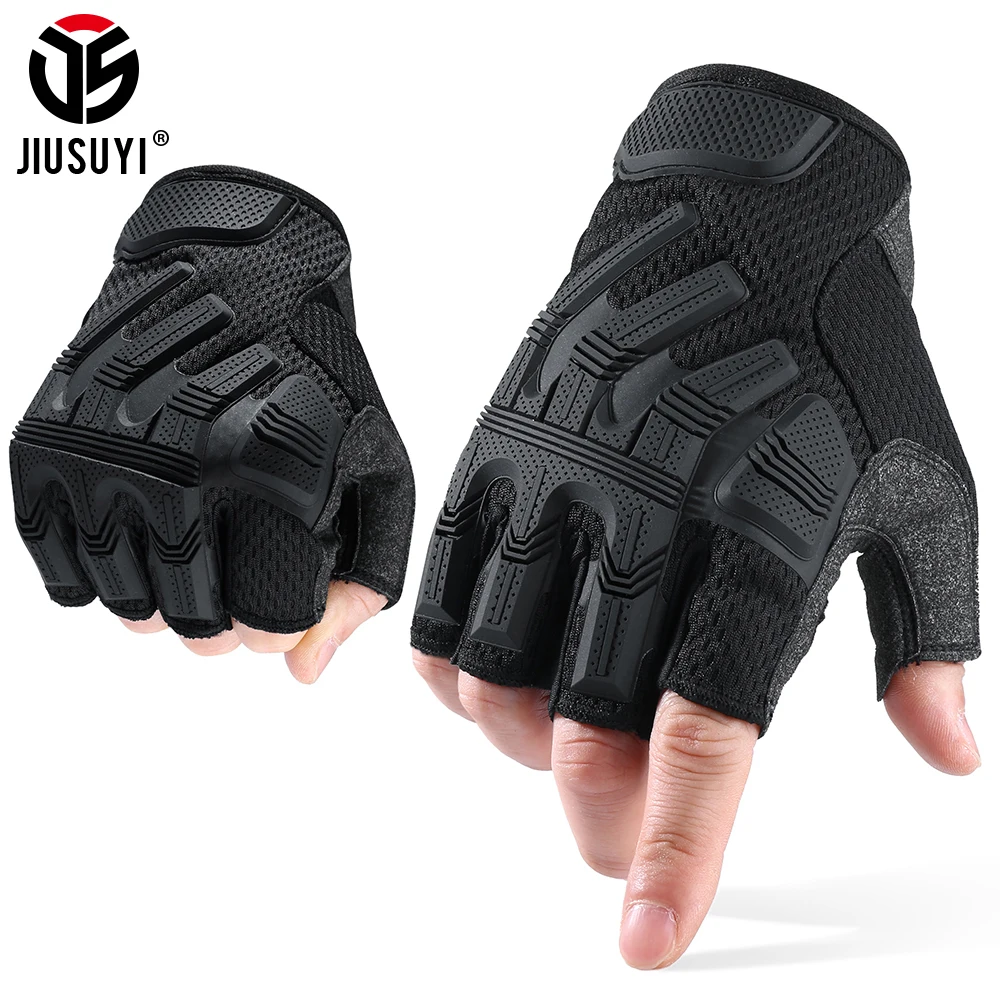 QCHOMEE Tactical Fingerless/Half Finger Gloves Shooting Military Combat Gloves Half Finger Palm Pad Fit for Men Cycling Airsoft Paintball Motorcycle Hiking Camping 