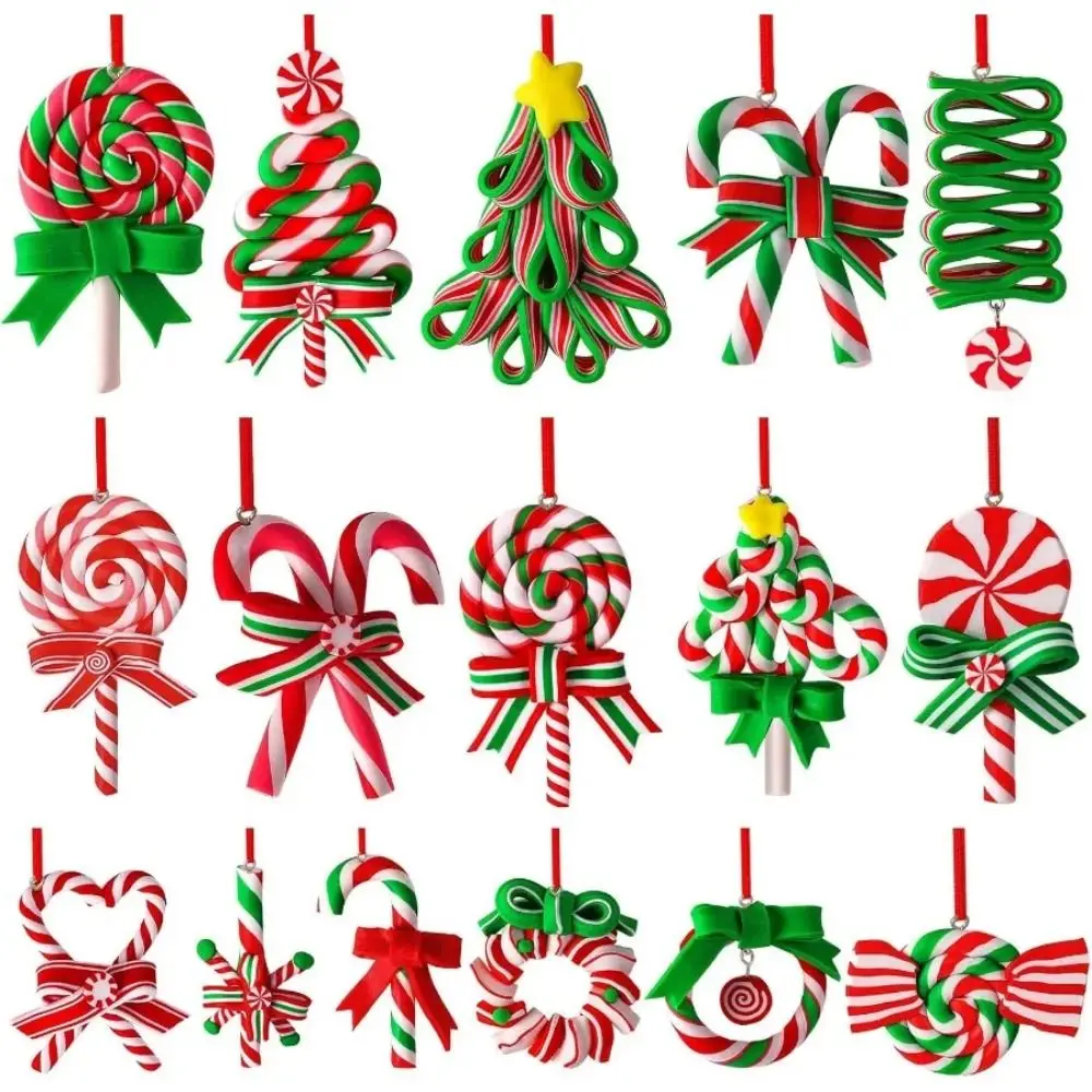 16/32Pcs Creative Christmas Lollipop Ornaments Handmade Decorative Candy Cane Wooden Pendant Colorful DIY Craft