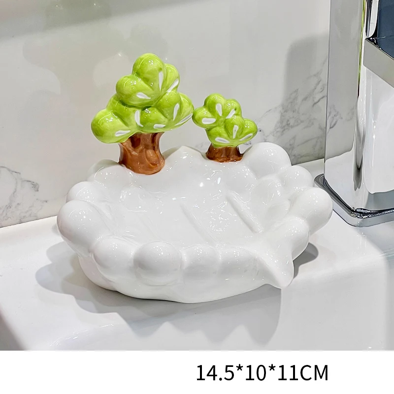 Creative Ceramic Draining Soap Box Light luxury leaf Shaped Soap Dishes, Home Hotel Bathroom Kitchen Supplies, Storage Rack, 1Pc