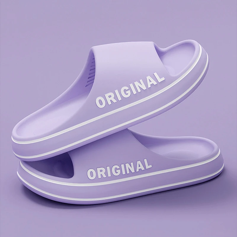 Feslishoet Women Letter Slippers Beach Slides Solid Color Mens Thick Sole Indoor Bathroom Anti Slip Shoes Summer Couple Sandals 2