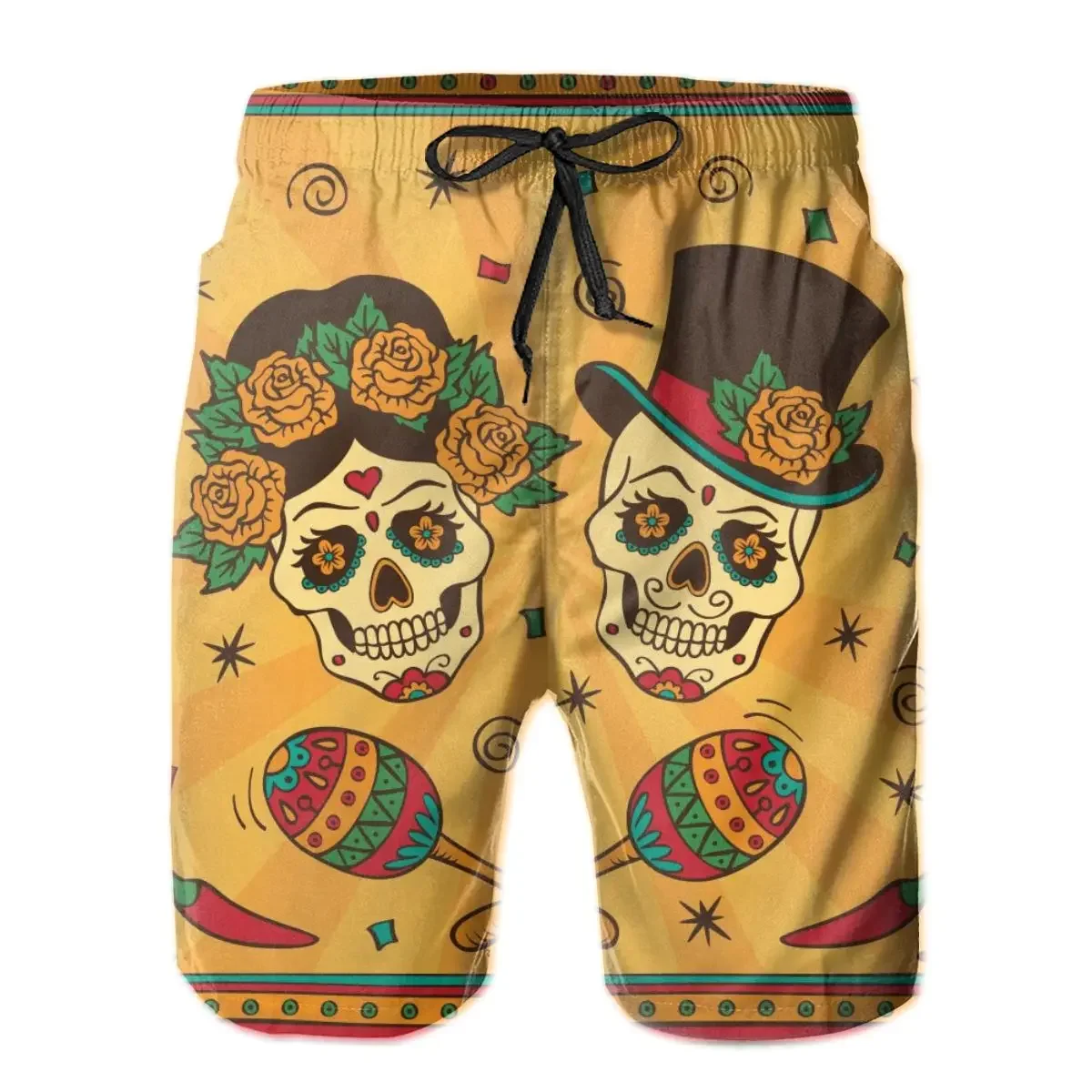 

Men's Beach Swim Shorts Dia De Los Muertos Sugar Skulls Bain Sport Men's Board Shorts Swimwear