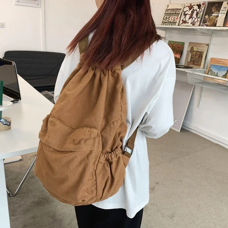 Women's Canvas Cute Drawstring Backpack Fashion Women's Laptop Schoolbag Fashion Women's Backpack Cool Girl Travel Schoolbag
