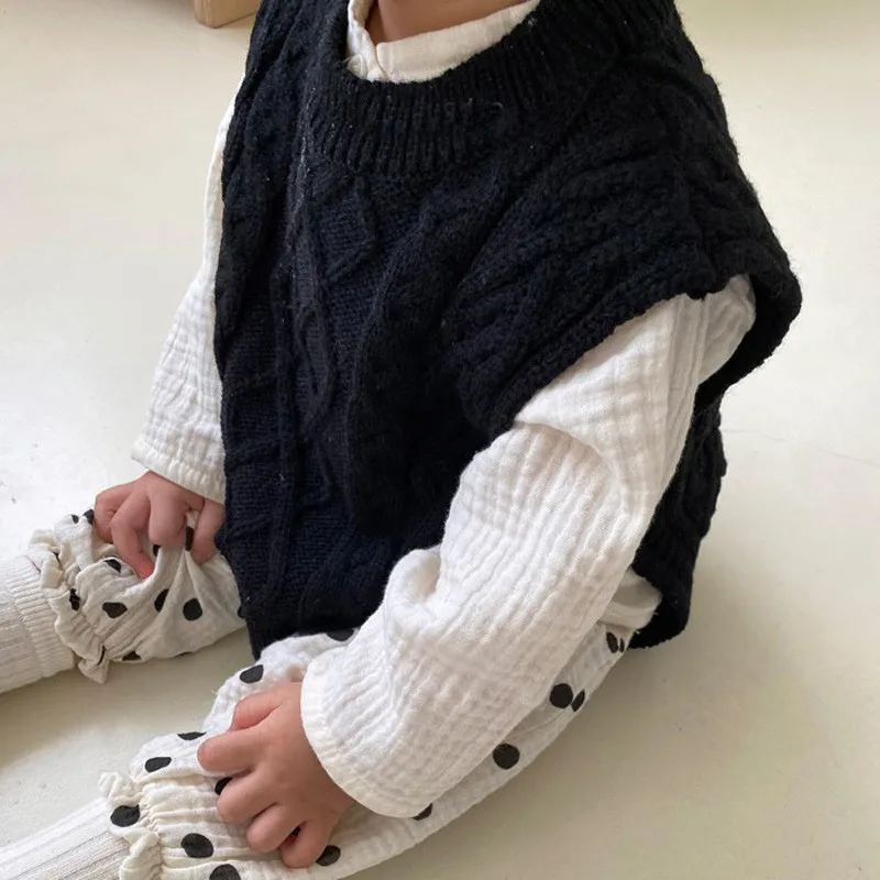MiniAinis Baby Girl Knitwear Sleeveless Sweaters Autumn Boys Cotton Vest Solid Tops Knit Waistcoat Toddler Pullover Outerwear